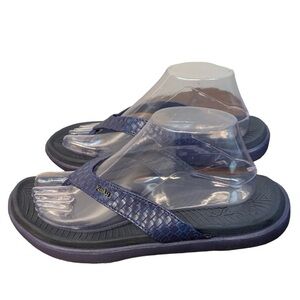 KuaiLu women’s navy blue basket weave leather yoga mat flip‎ flop. Size 40(8.5)